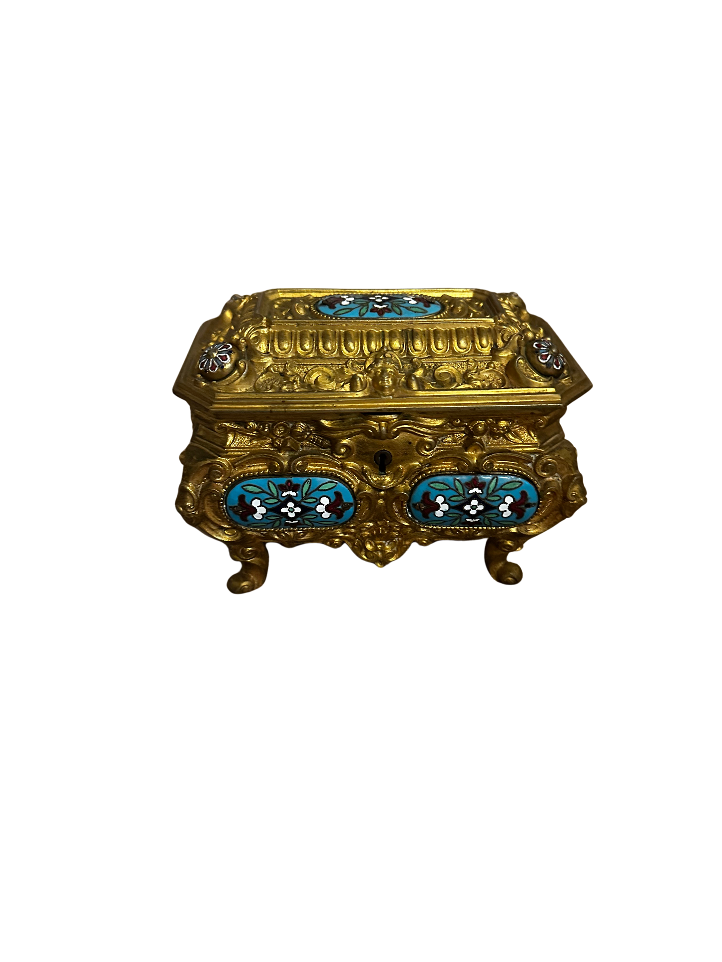 Antique Erhard and Söhne Ormolu Table Casket with Champlevé Enamel Panels