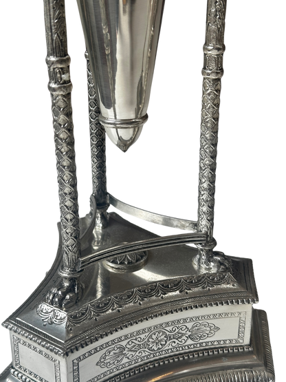Pair of Neoclassical Silverplate Trumpet Vases with Swan/Crane Motifs