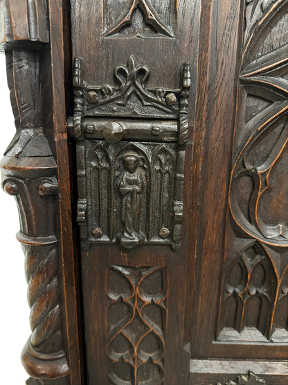 Late 19th Century Gothic Revival Carved Oak Cabinet with Figural Supports