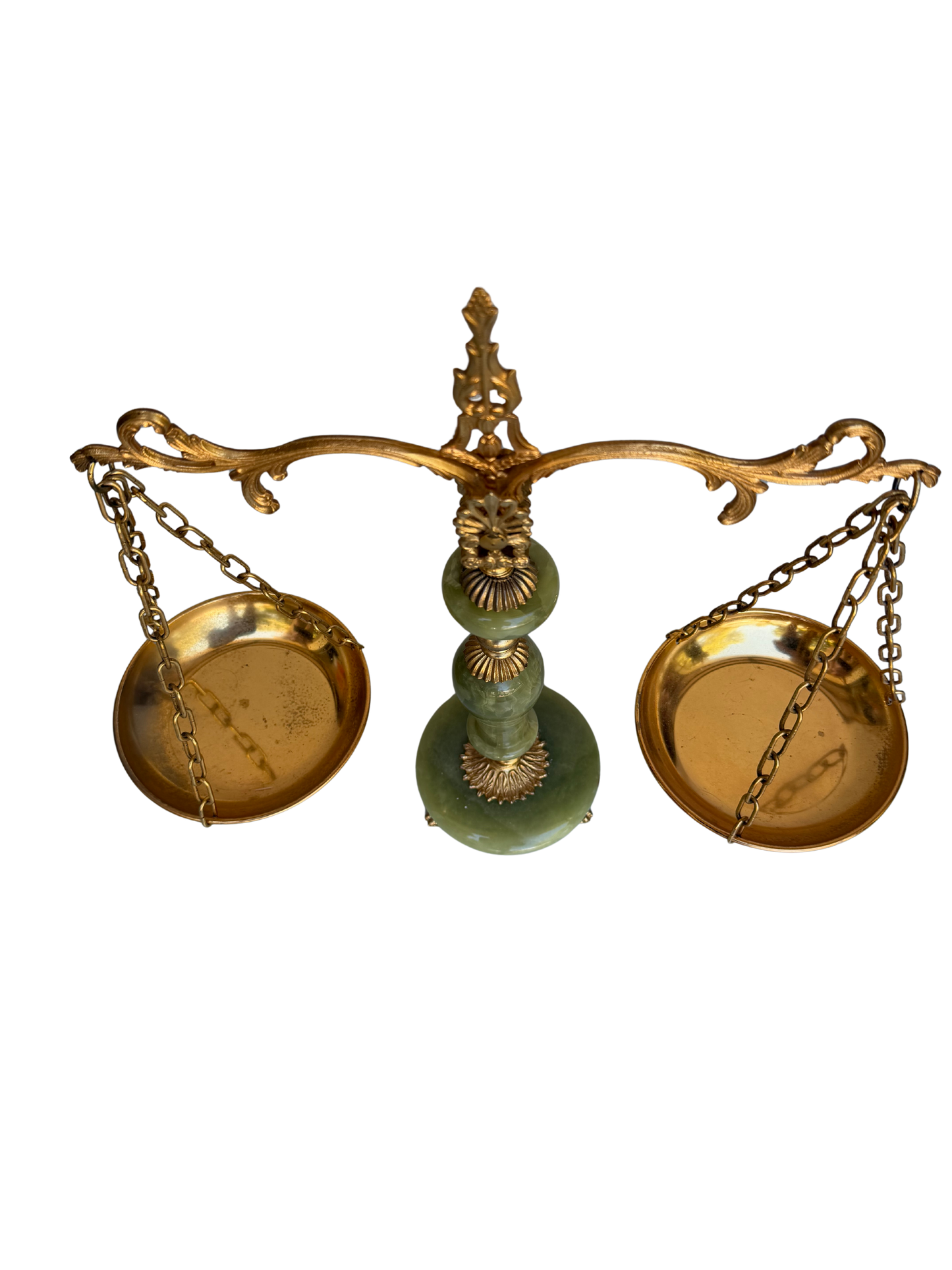 Vintage Continental Gilt Metal and Green Onyx Balance Scale, Mid-20th Century