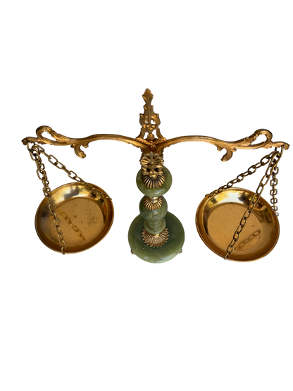 Vintage Continental Gilt Metal and Green Onyx Balance Scale, Mid-20th Century