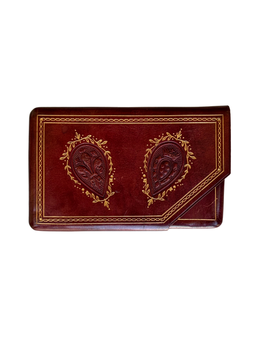 Vintage Italian Gilt-Tooled Red Leather Card Case, Mid-20th Century