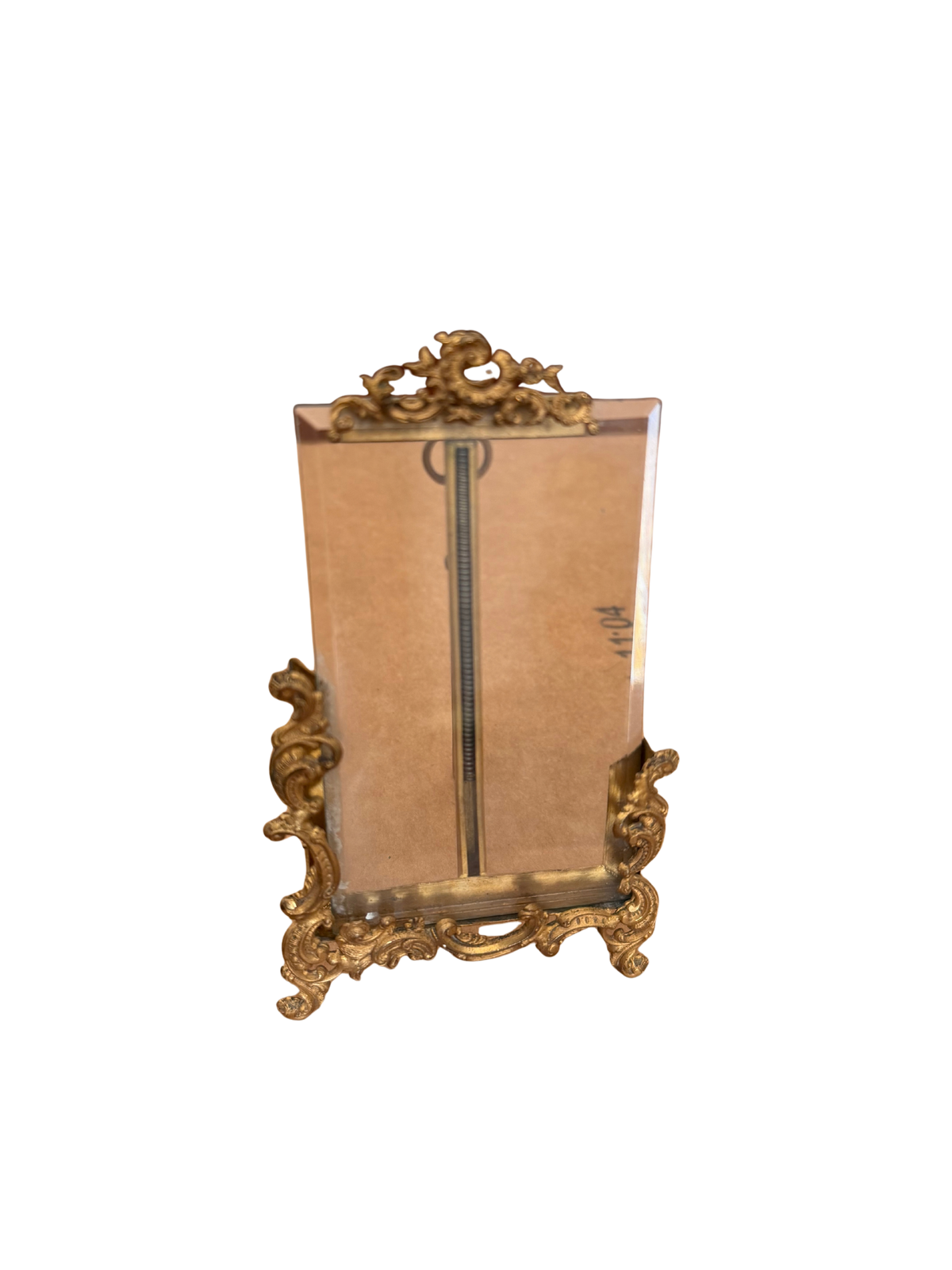 19th Century French Gilt-Brass & Beveled Glass Miniature Easel Frame, Rococo Revival
