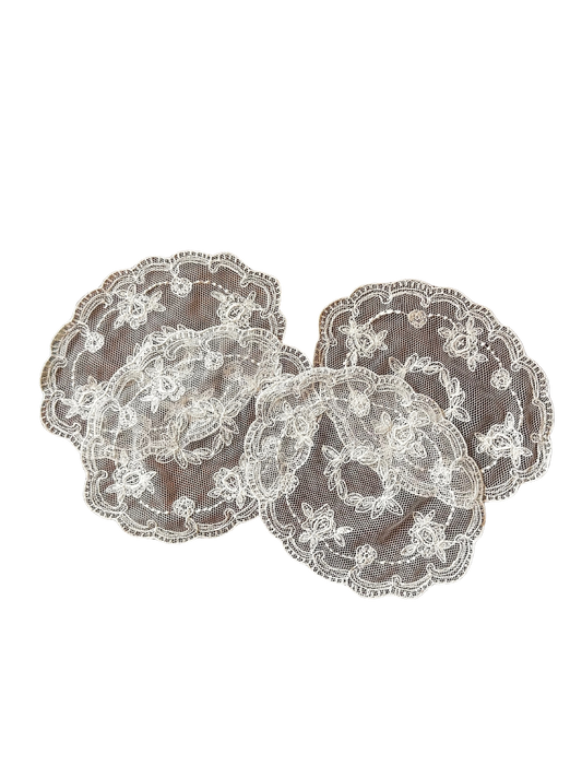 Set of Four Vintage Handmade Lace Doilies with Floral Motifs