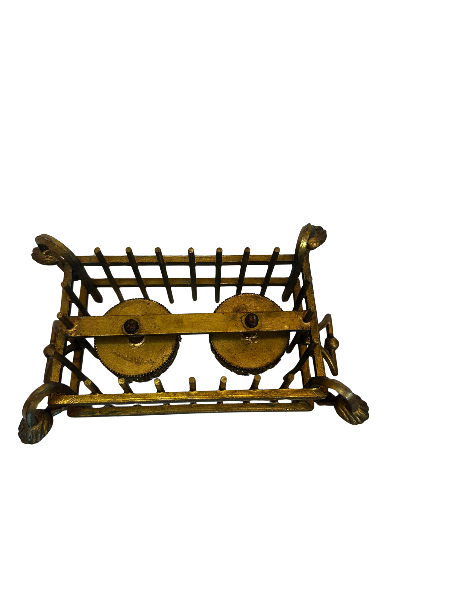 Antique Bronze Vanity Caddy with Pair of Cut-Glass Scent Bottles