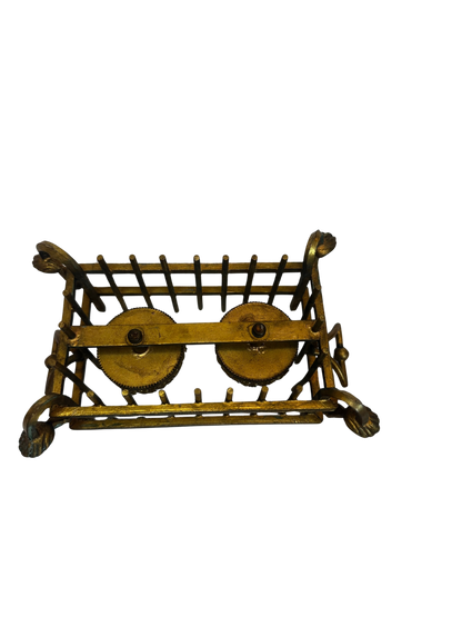 Antique Bronze Vanity Caddy with Pair of Cut-Glass Scent Bottles