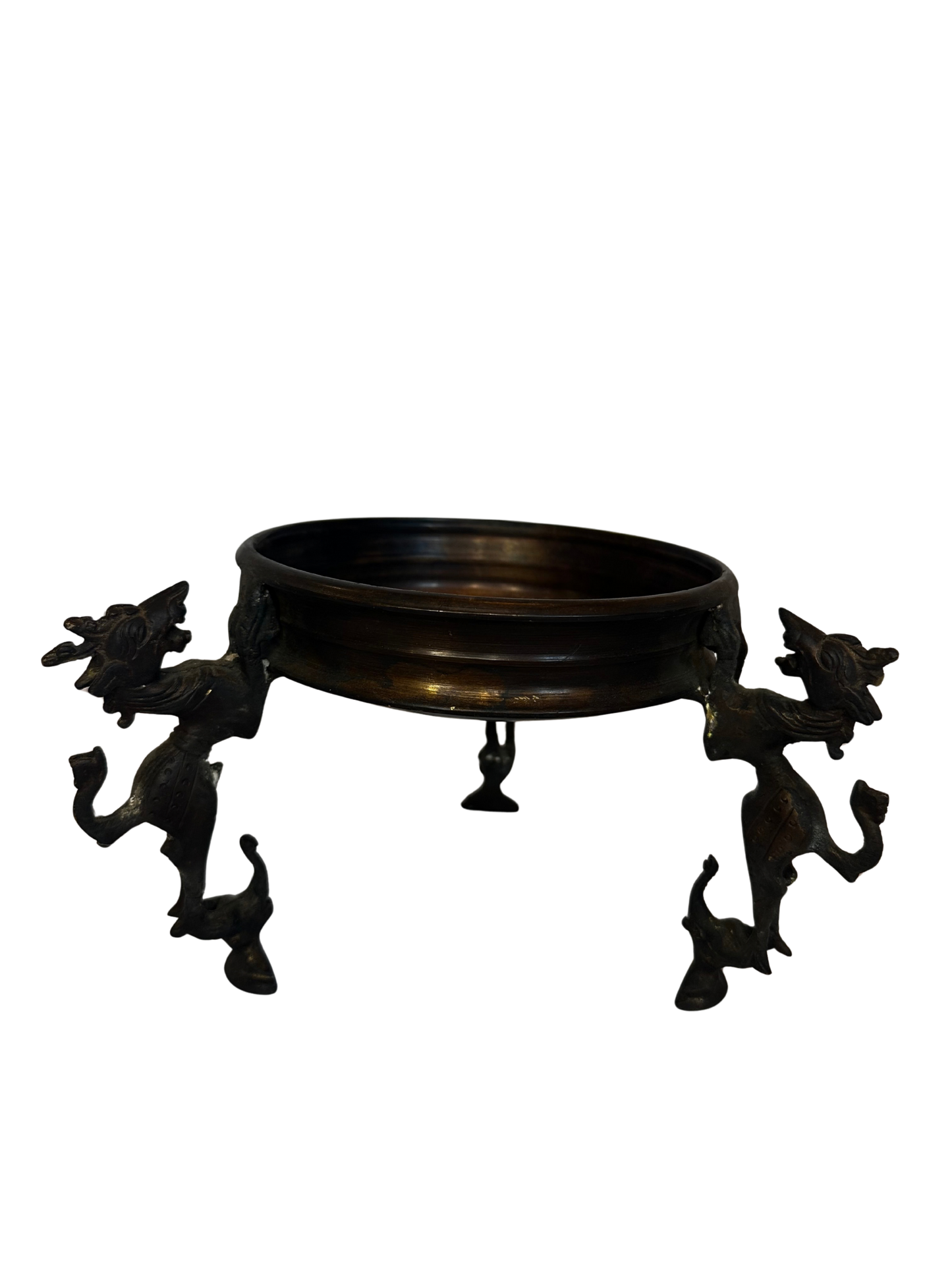 Antique Bronze Mythological Creature Tripod Bowl / Vide-Poche