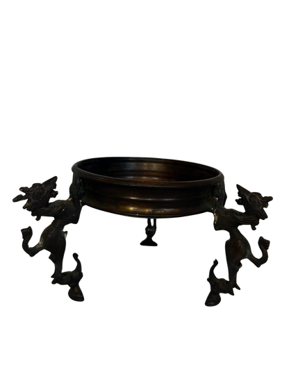 Antique Bronze Mythological Creature Tripod Bowl / Vide-Poche