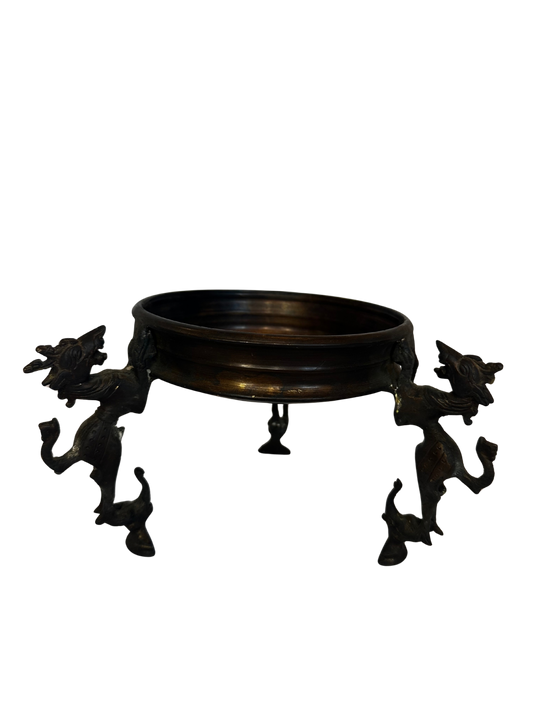 Antique Bronze Mythological Creature Tripod Bowl / Vide-Poche