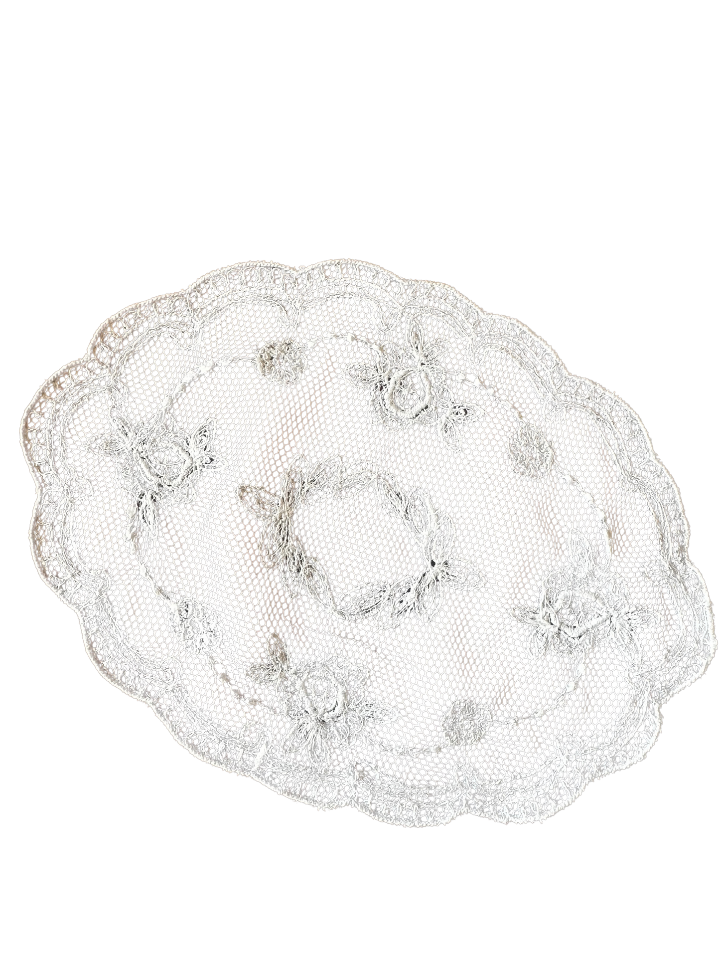 Set of Four Vintage Handmade Lace Doilies with Floral Motifs