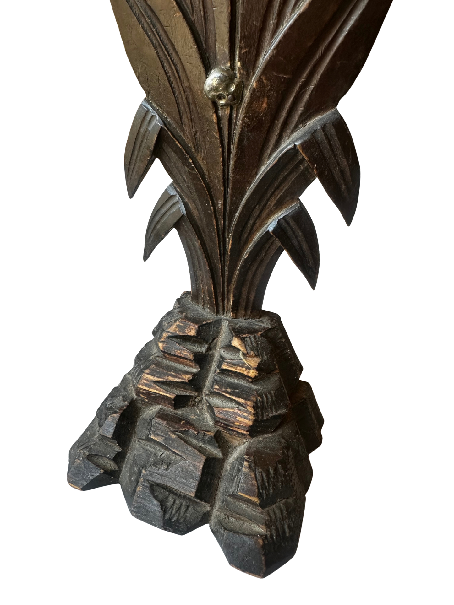 Black Forest–Style Carved Wooden Crucifix with Silverplate Corpus