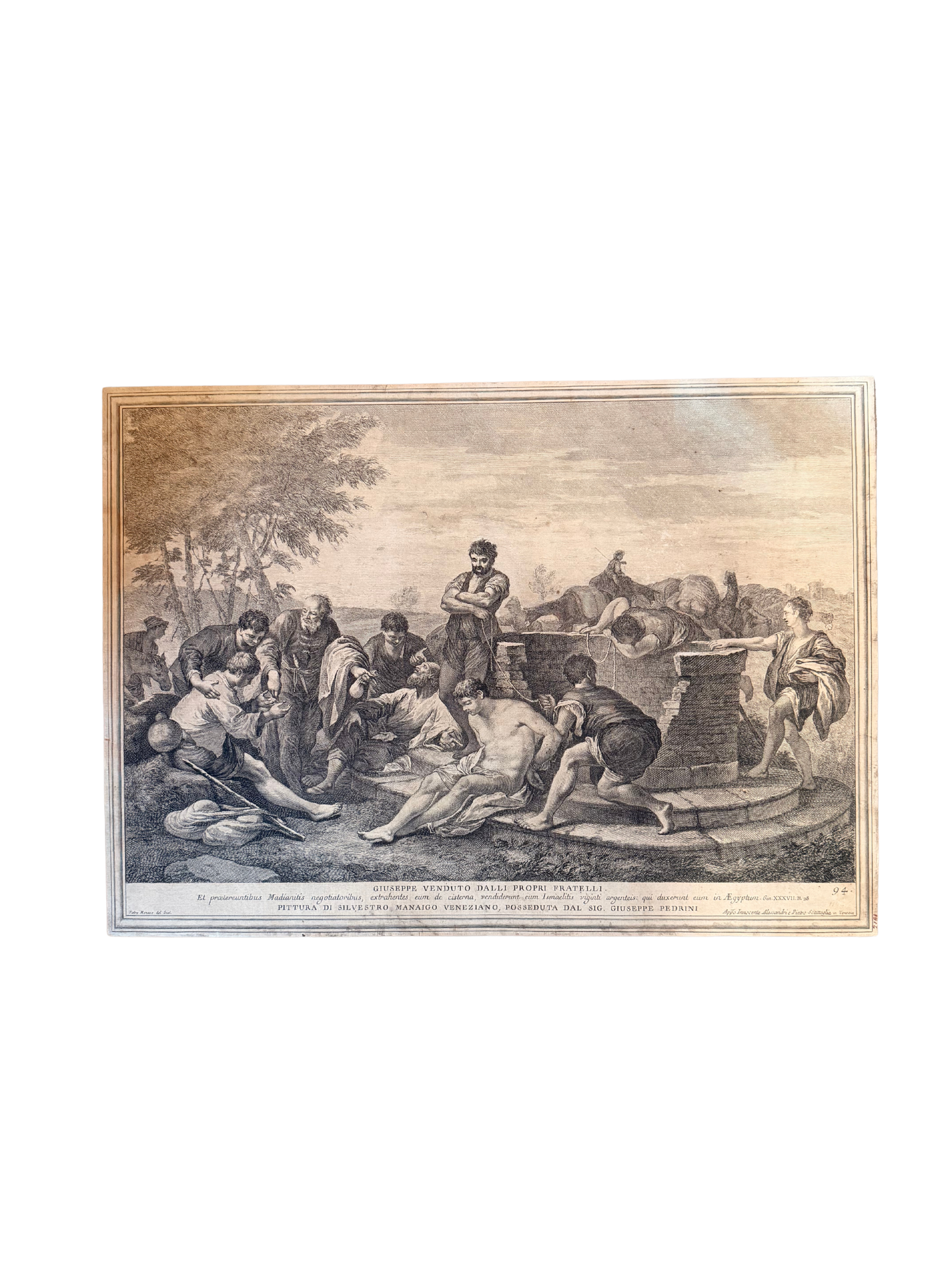 18th C Engraving of the Religious Scene "Joseph Sold by His Brothers"