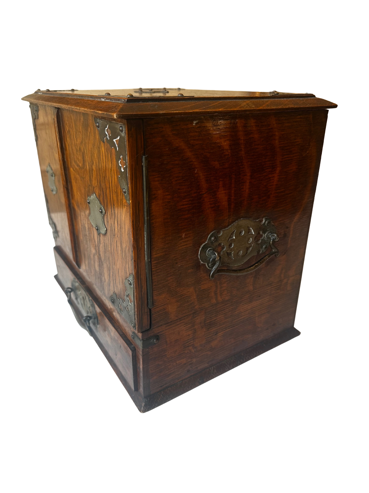 Antique English Oak Writing Compendium Box with Drawers and Presentation Plaque (1913)