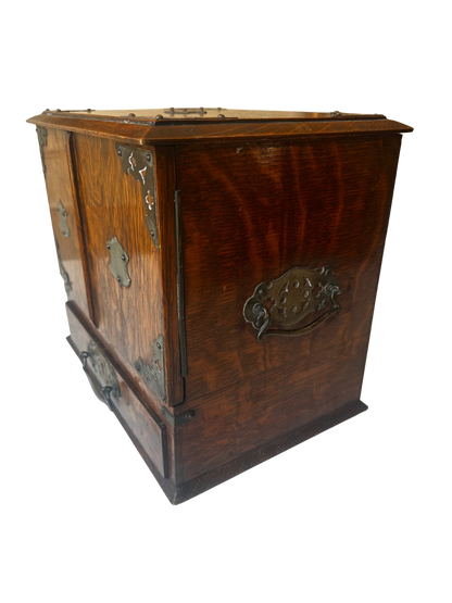 Antique English Oak Writing Compendium Box with Drawers and Presentation Plaque (1913)