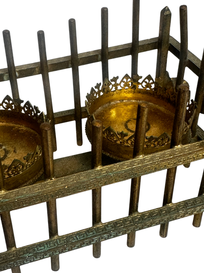 Antique Bronze Vanity Caddy with Pair of Cut-Glass Scent Bottles