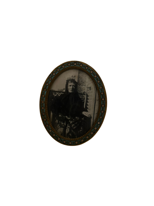 French Enamel and Mother-of-Pearl Miniature Oval Frame with Photograph
