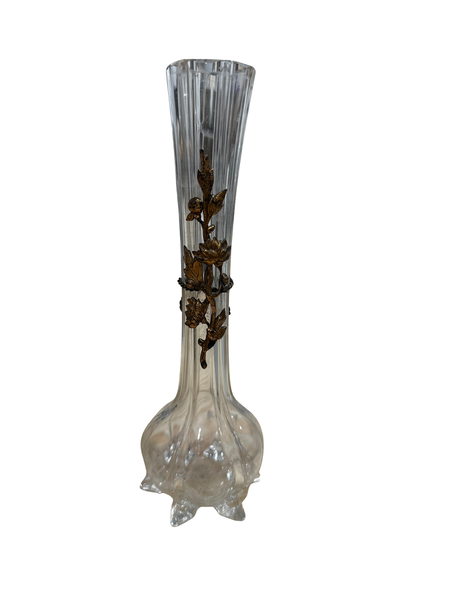 Late 19th C French Crystal Bulb Bud Vase with Ormolu Floral Mount