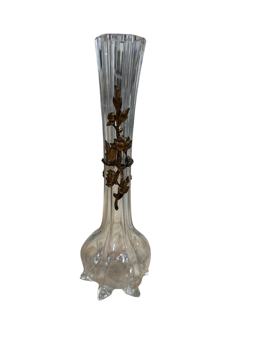 Late 19th C French Crystal Bulb Bud Vase with Ormolu Floral Mount