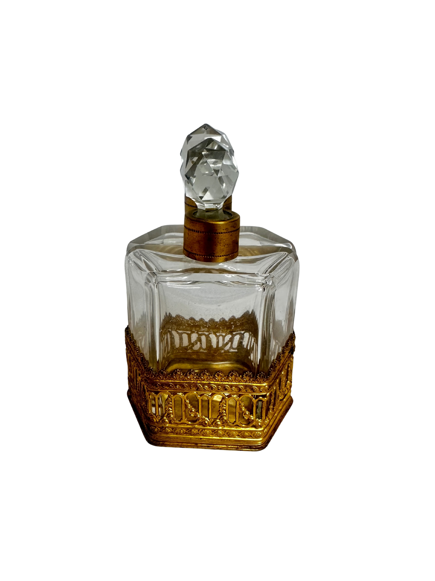 French Gilt-Mounted Double Perfume Bottle Set in Architectural Holder