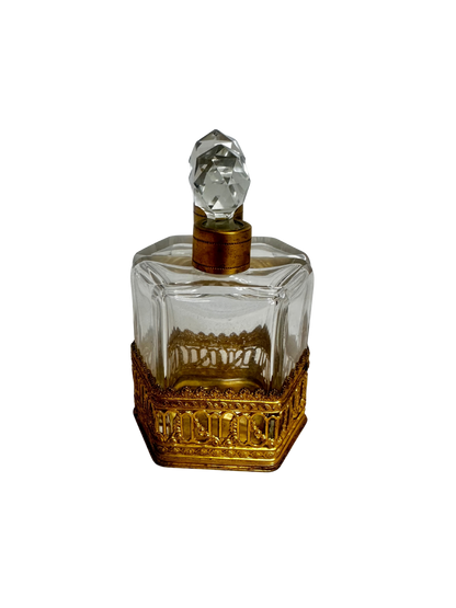 French Gilt-Mounted Double Perfume Bottle Set in Architectural Holder