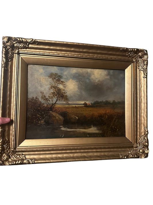 Antique Landscape Oil Painting on Board - Late 19th to Early 20th century (illegibly signed in the lower left)