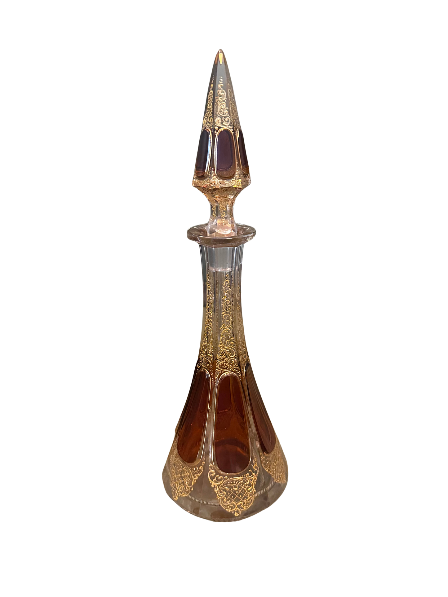Moser Style Amber and Gold Claret Decanter with Gilt Decoration