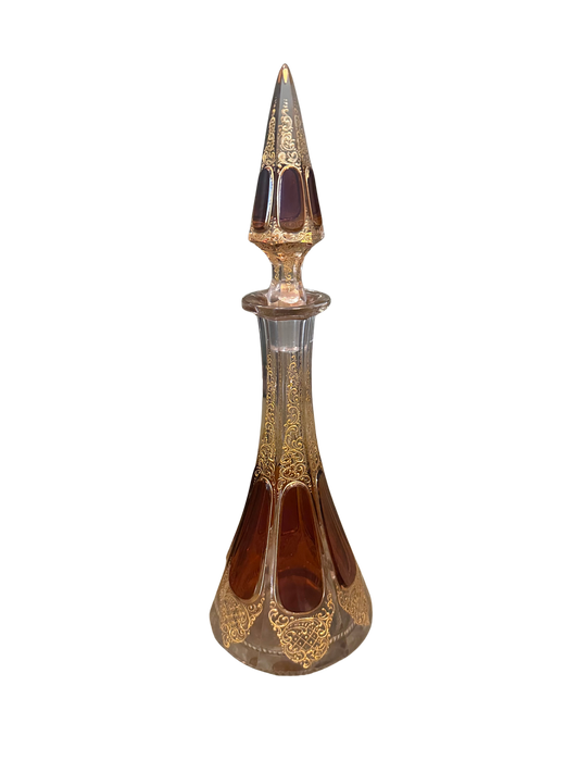 Moser Style Amber and Gold Claret Decanter with Gilt Decoration
