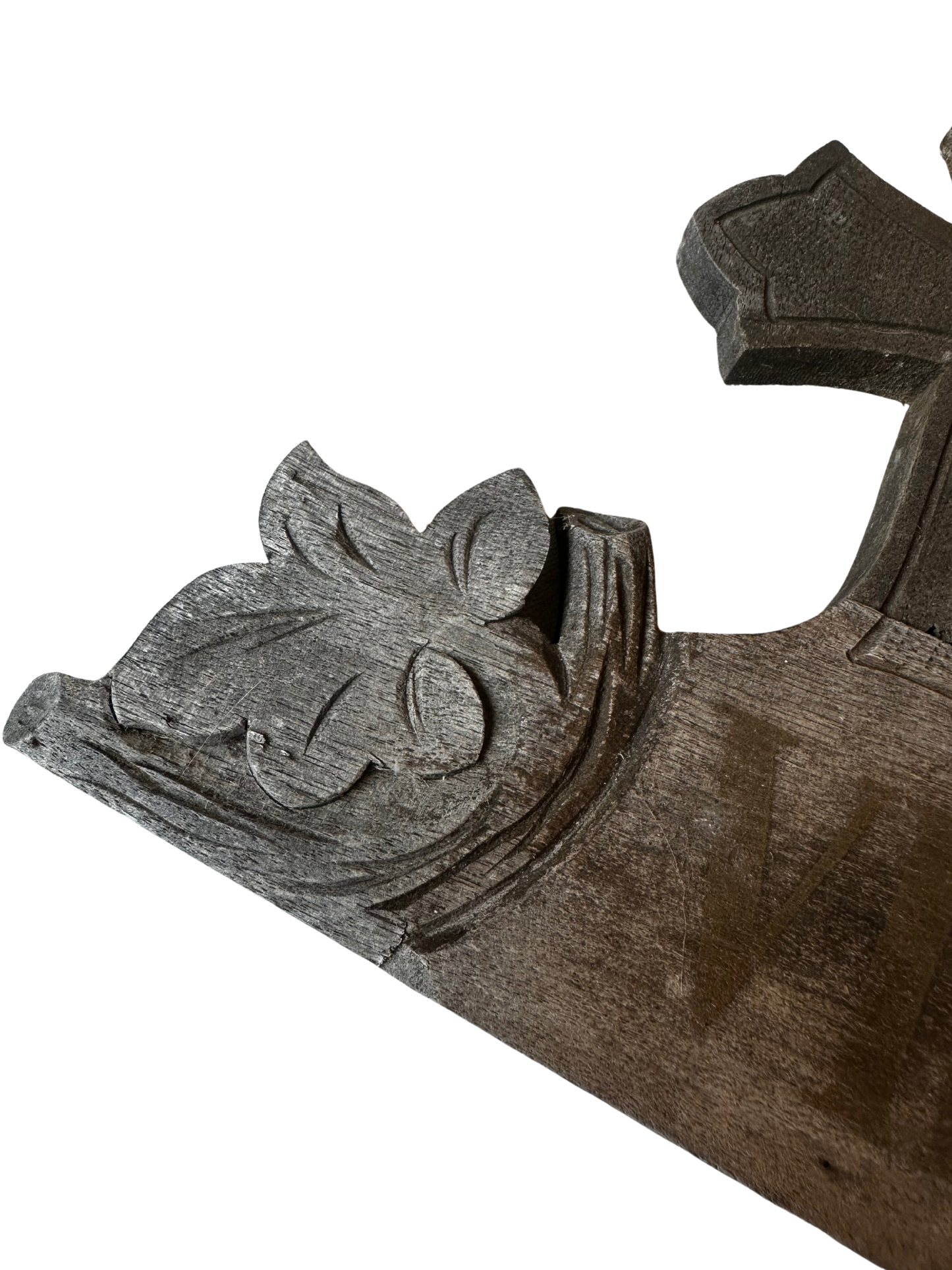 Hand-Carved Wooden Devotional Cross Panel Marked VII