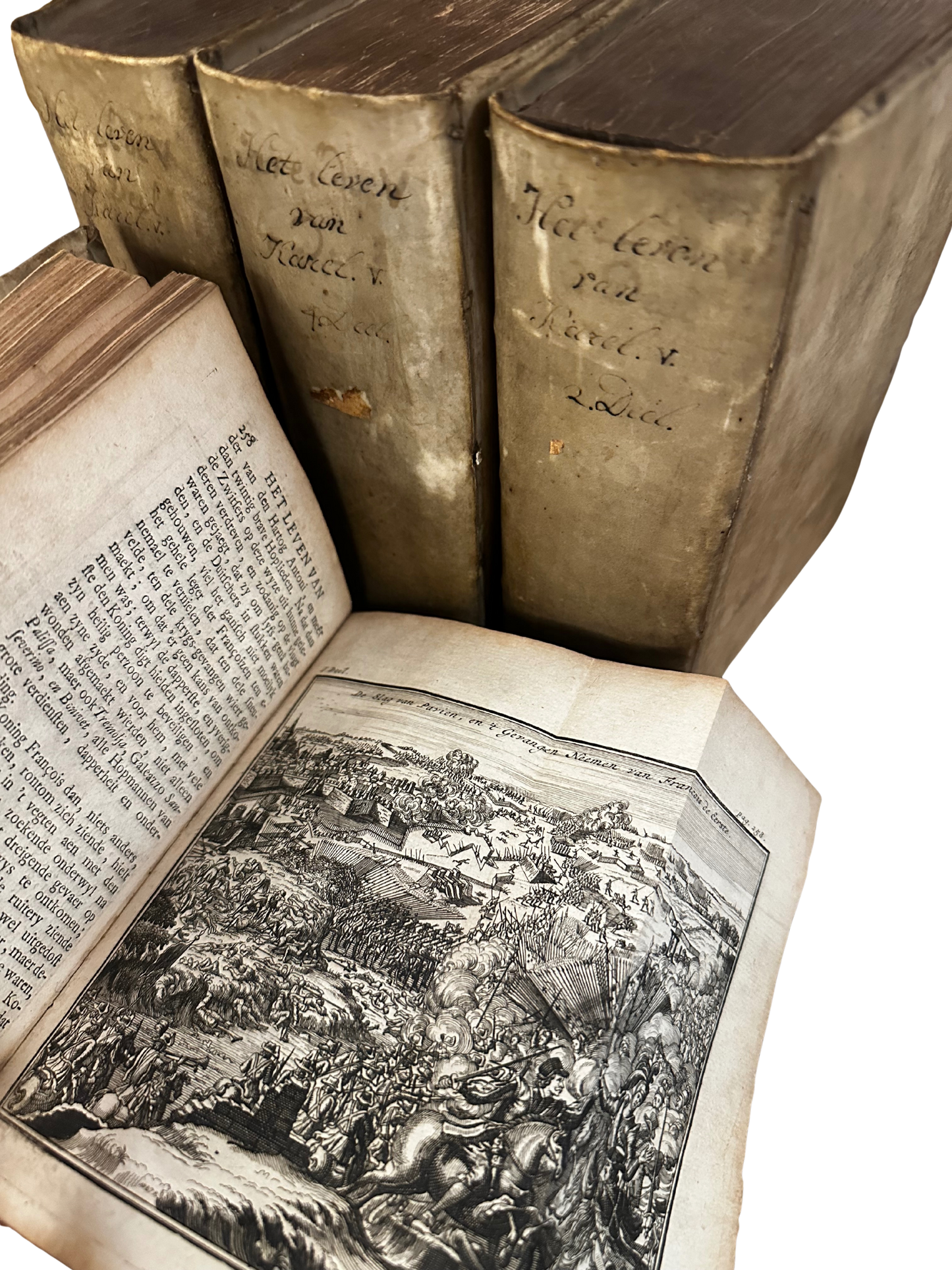 1738 Vellum-Bound Biography of Emperor Charles V (Complete 4-Volume Set)