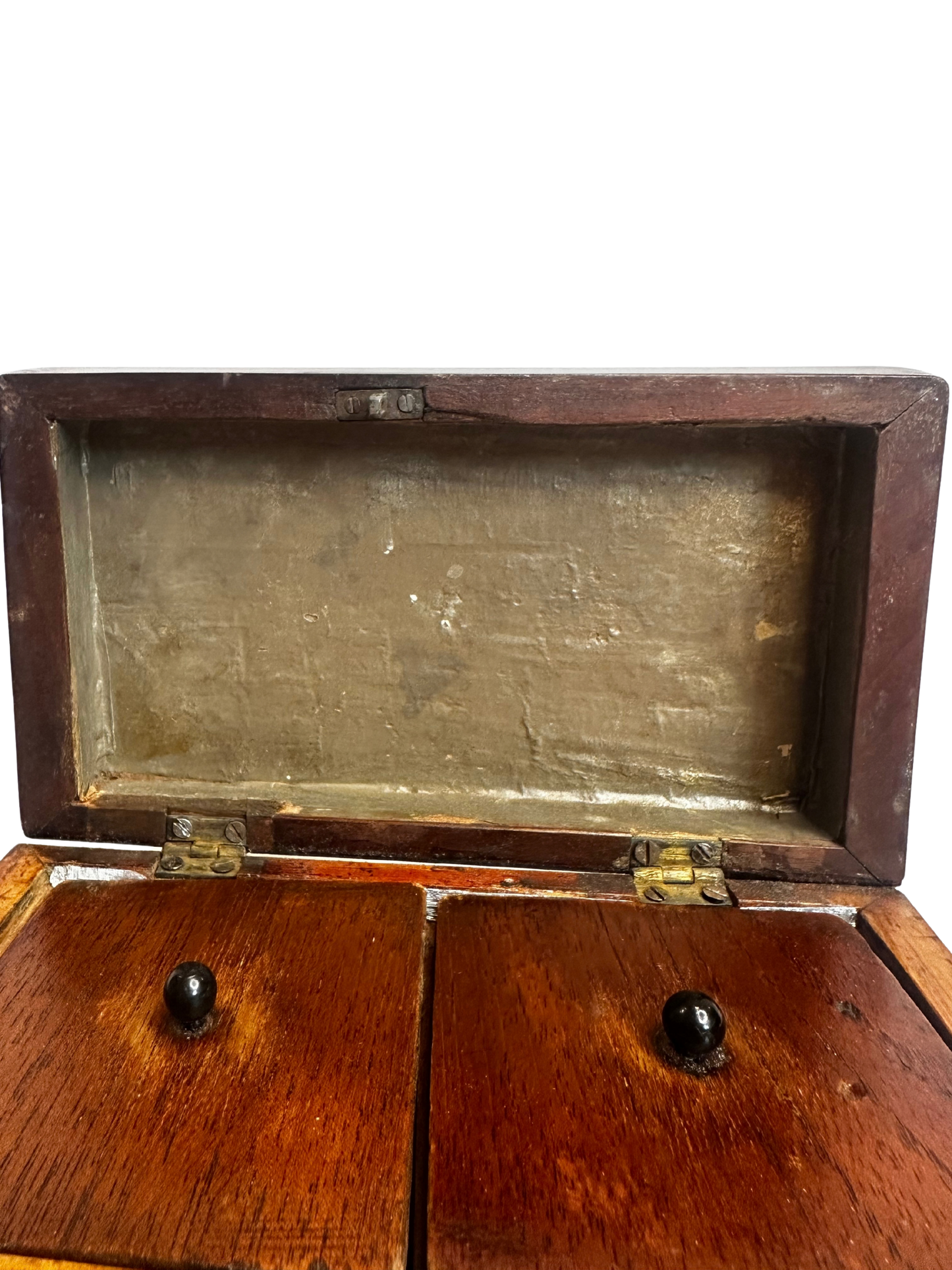 Antique English Regency Wooden Tea Caddy with Dual Interior Compartments