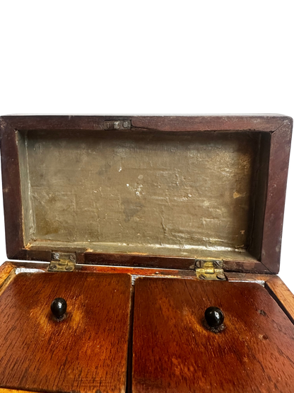 Antique English Regency Wooden Tea Caddy with Dual Interior Compartments