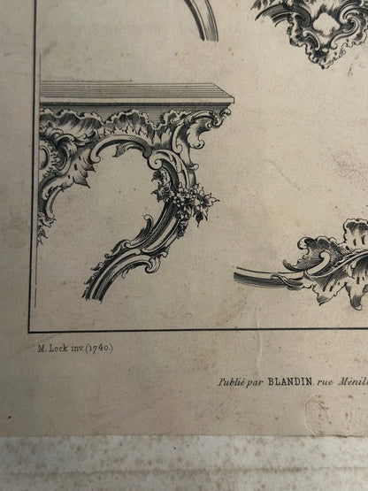 19th-Century French Rococo Revival Furniture Ornament Engraving — Plate I