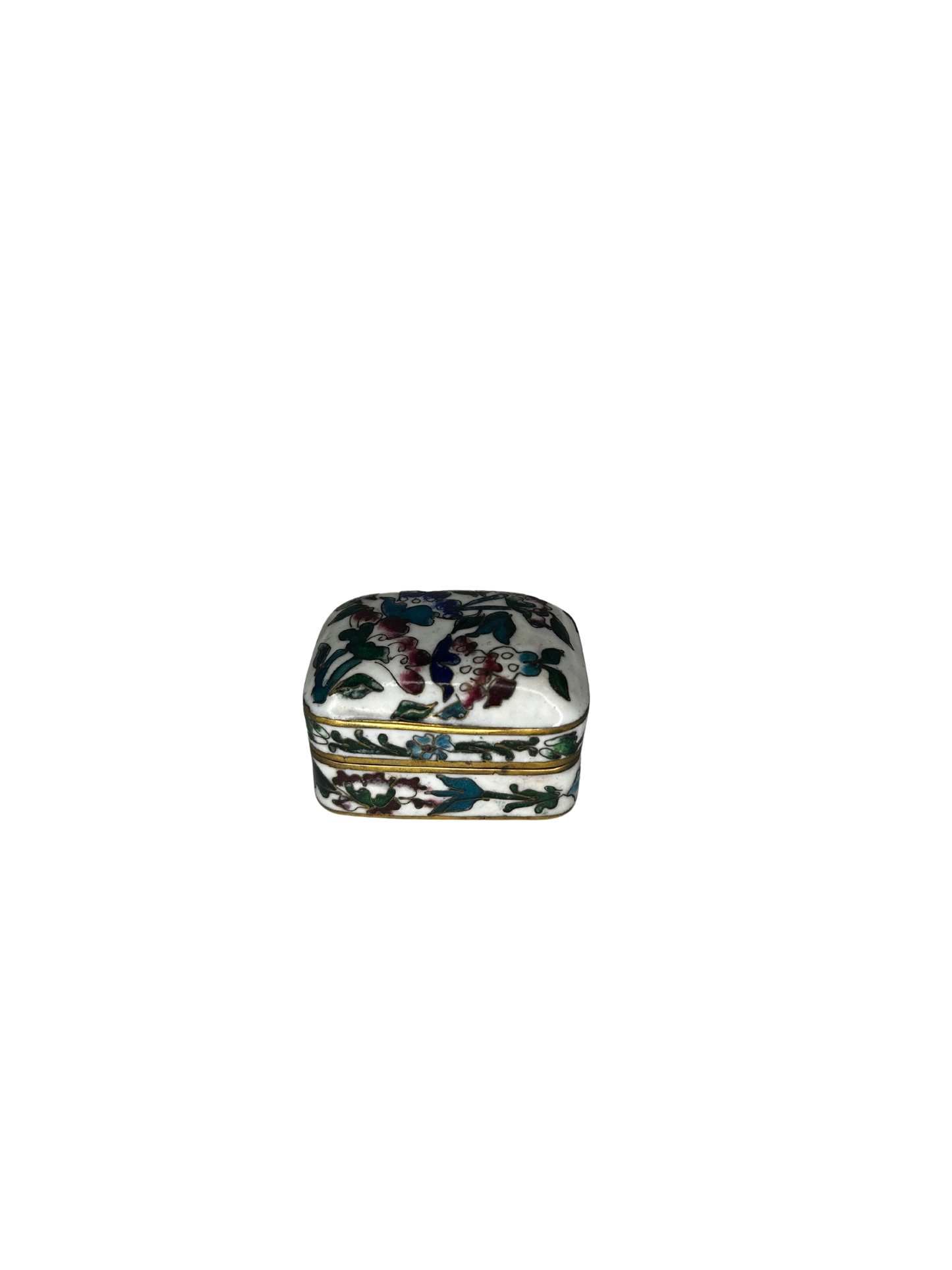 Antique Cloisonné Enamel Trinket Box with Floral Motifs