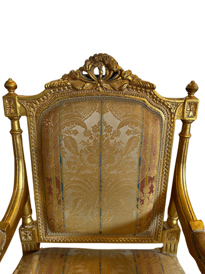 Two Fine French Louis XVI Style Silk-Upholstered Armchairs