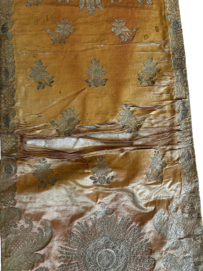 Antique Ecclesiastical Silk Brocade Altar Runner with Monstrance, Angels and IHS Christogram
