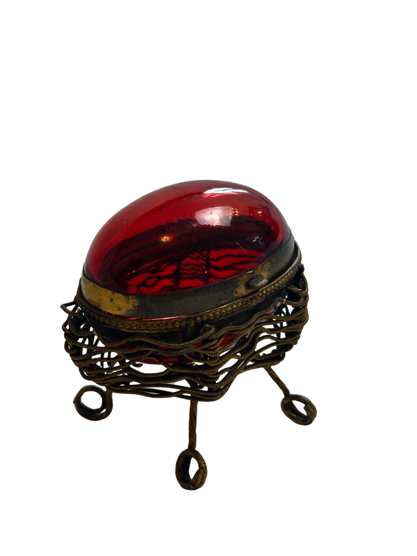 French Ormolu and Cranberry Glass Egg Casket (c 1880)