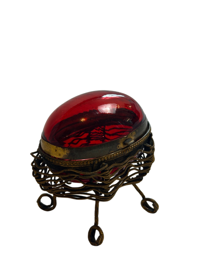 French Ormolu and Cranberry Glass Egg Casket (c 1880)