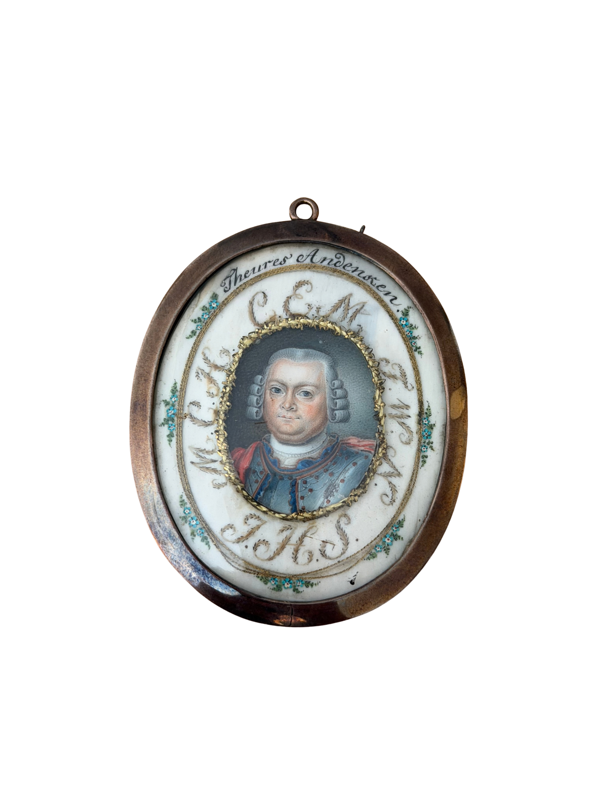 19th Century German “Theures Andenken” Portrait Miniature with Painted Initials and Ribbonwork