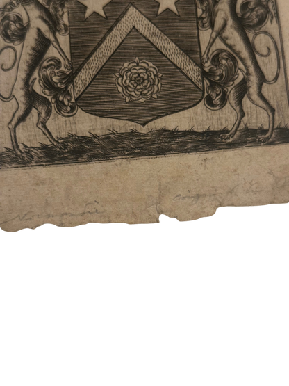 Antique Heraldic Ex Libris Bookplate Engraving with Greyhound Supporters