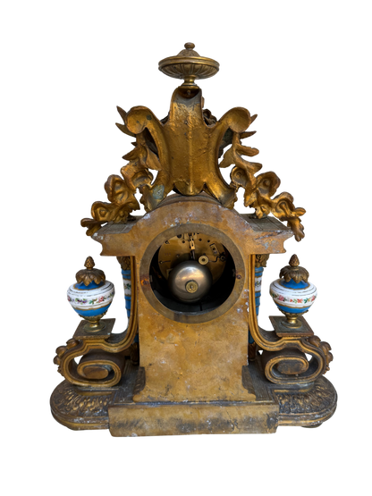 French Louis XVI Style Japy Frères Porcelain and Gilt Bronze Mantel Clock