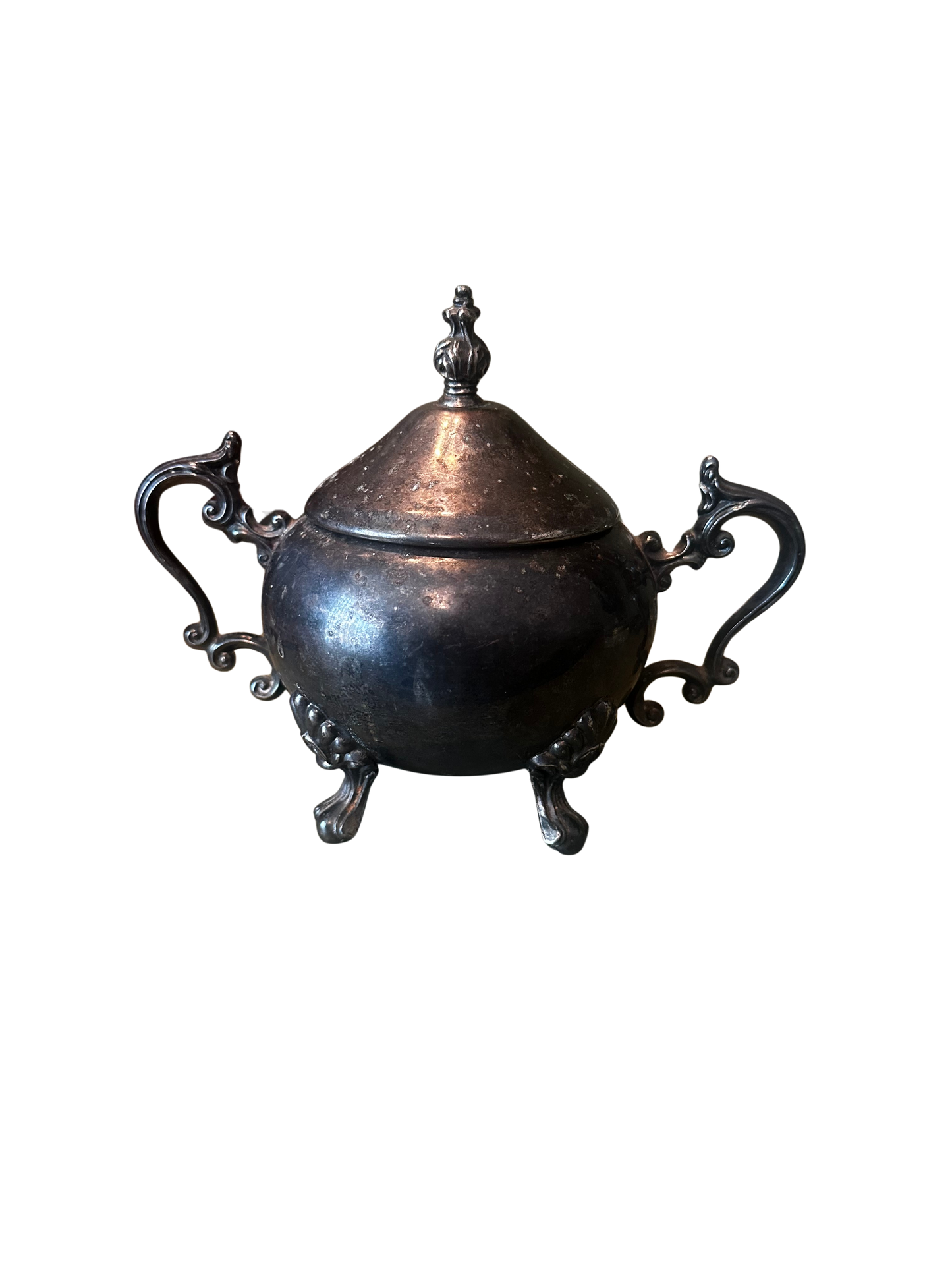 FB Rogers Double Handled Lidded Sugar Dish - Heavy Patina