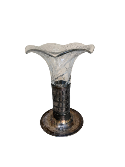 Antique Forbes Silver Co. Silverplate & Etched Glass Trumpet Vase, Circa 1895–1915