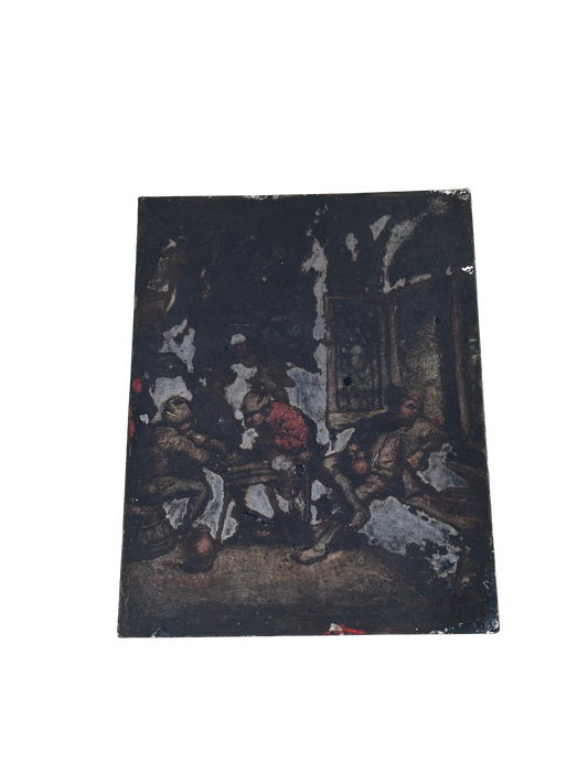 Late 18th / Early 19th C Small Oil on Copper Painting of a Tavern Genre Scene