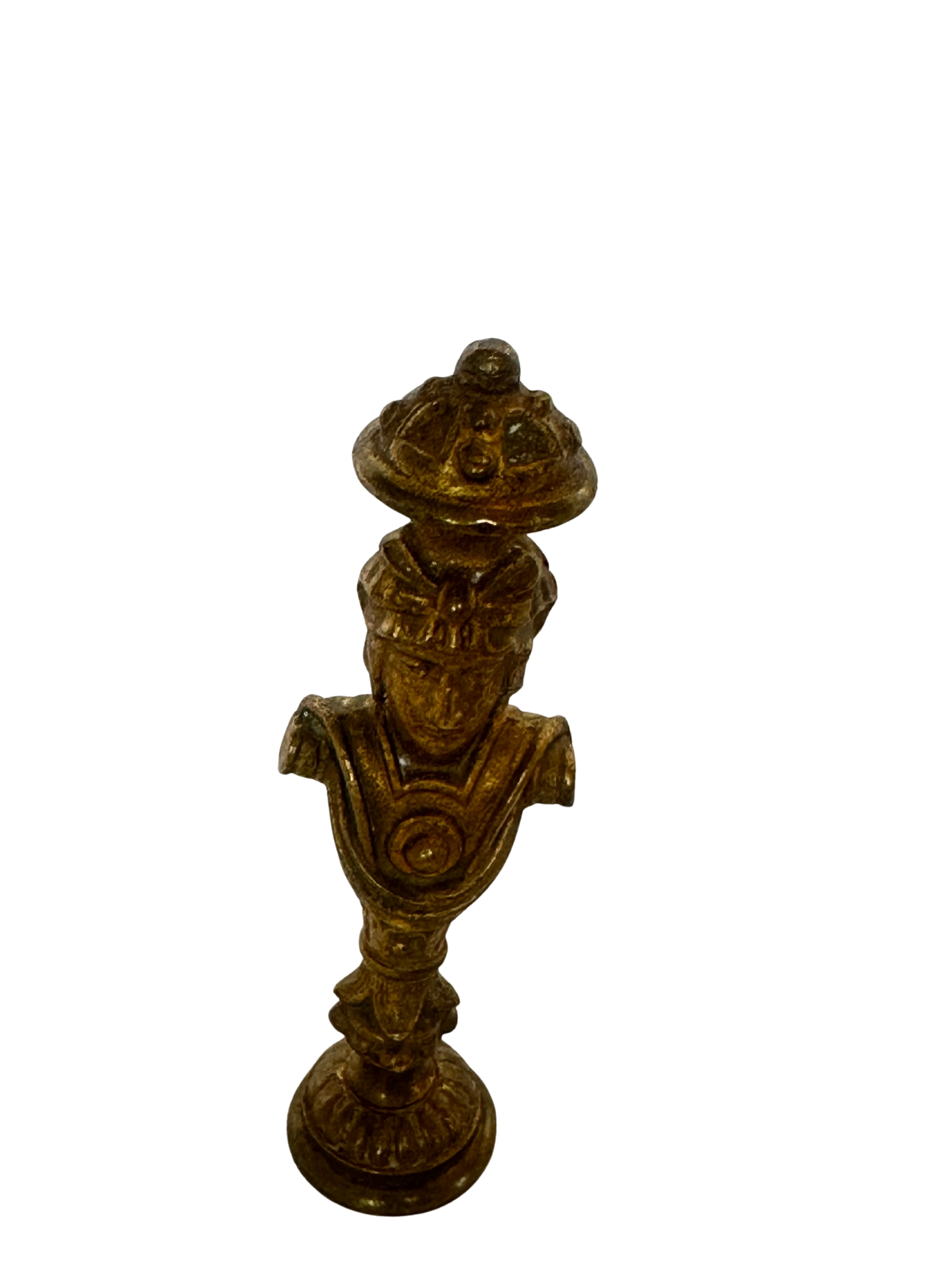 19th-Century Gilt Bronze Figural Wax Seal with Soldier Bust and Monogram