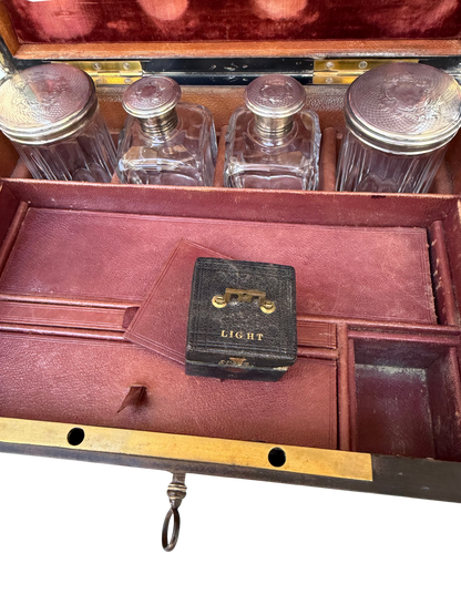 Napoleon III French Boulle-Style Fitted Dressing Case with Minerva Silver Appointments and Monogrammed Cartouche