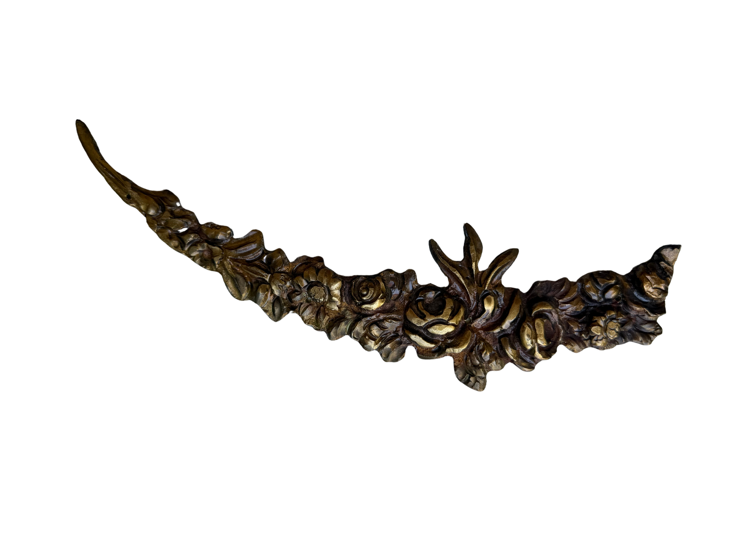 Antique French Rococo Floral Gilt Metal Furniture Mount / Decorative Ormolu Appliqué
