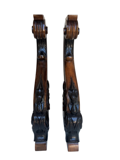 Pair of Monumental Carved Wooden Scroll Corbels / Architectural Brackets