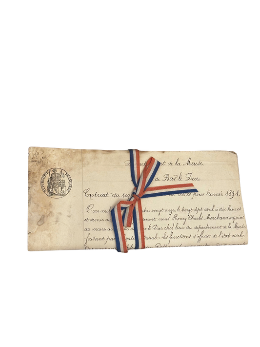 1891 Death Certificate and 1770 Notarial Contract (Transfer of Annuity) - Red, White and Blue Ribbon