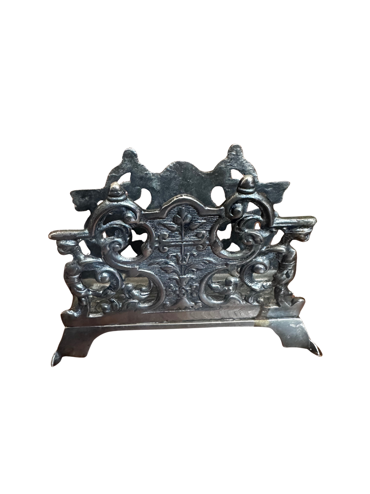 Mid Century Pewter Napkin Holder with Heraldic Shield