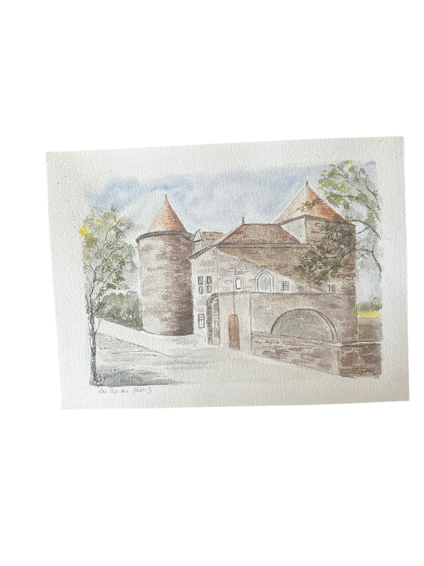 Watercolor on Paper of Les Bordes (Signed by French Regional Artist Evelyne Devisme)